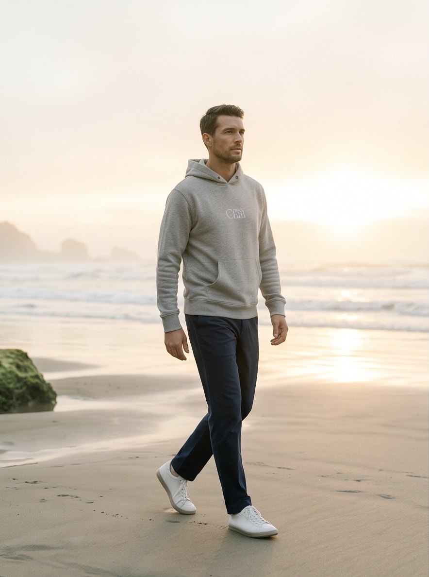 The Coast Hoodie at sunrise